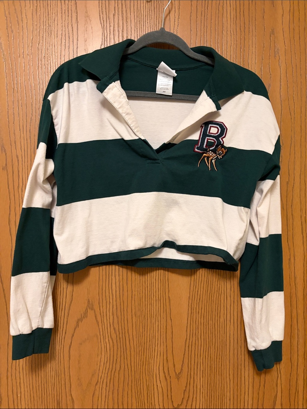 Striped Green & White Cropped Top with Bambi Patch